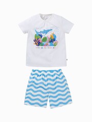 Frugi Girls Shortsleeve Coral Reef White Pyjamas - Image 1 of 3
