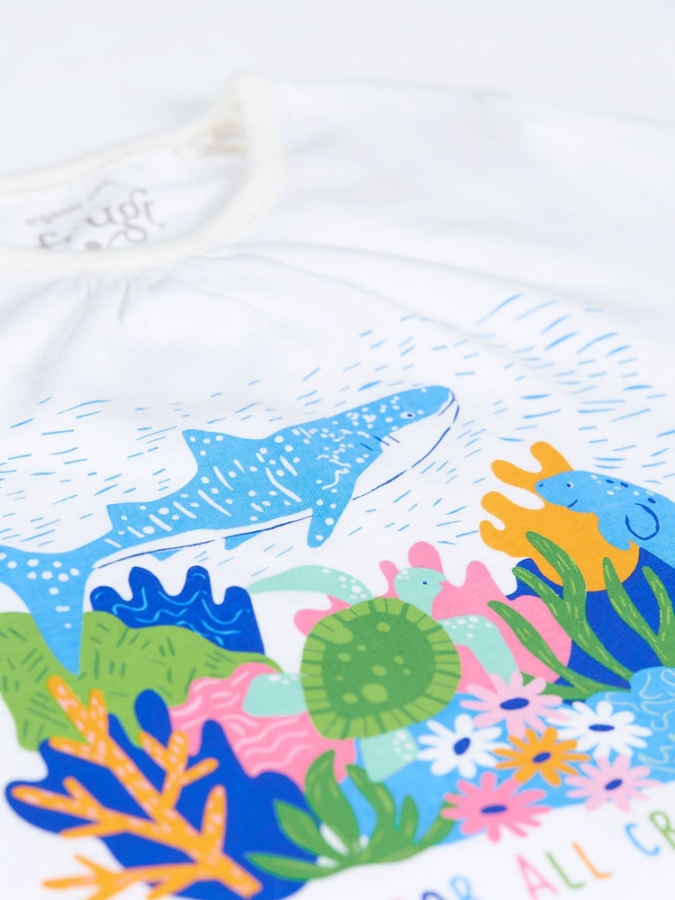 Frugi Girls Shortsleeve Coral Reef White Pyjamas - Image 2 of 3