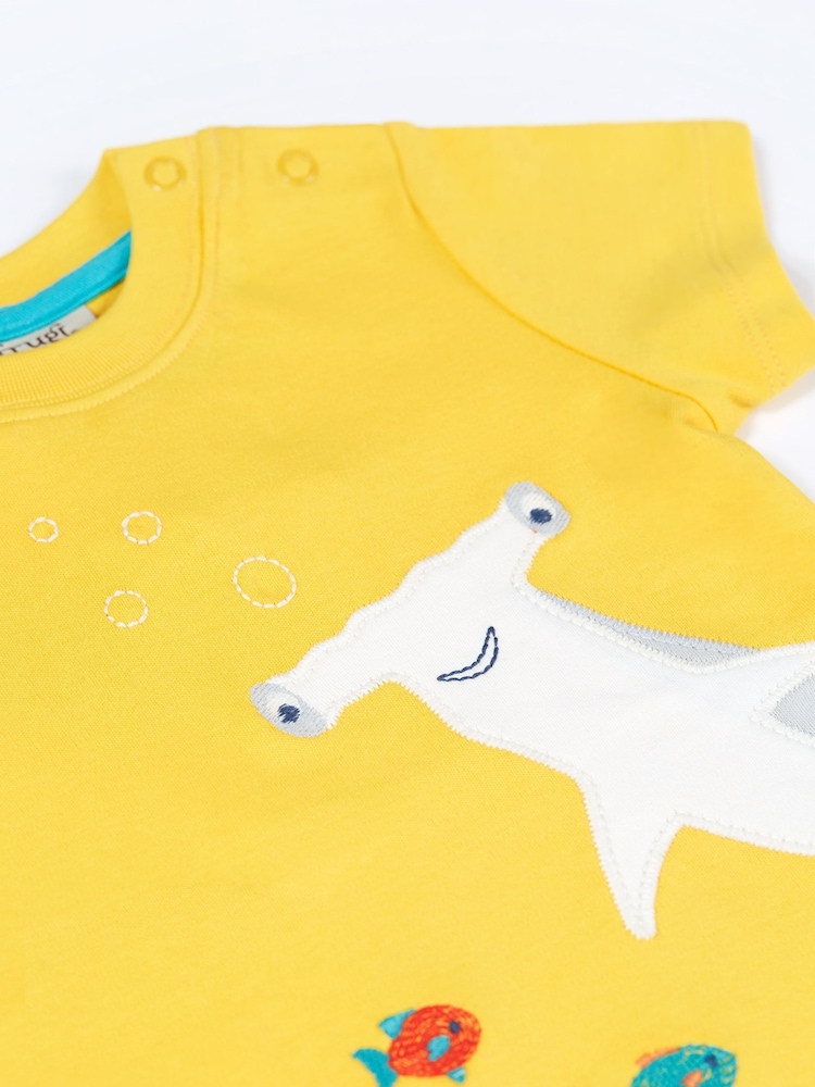Frugi Yellow Shark Applique T-Shirt - Image 3 of 3