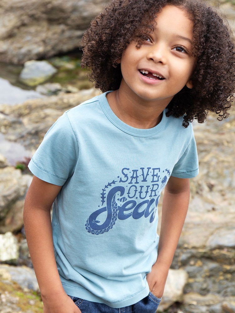 Frugi Blue Save Our Seas T-Shirt - Image 1 of 3 Frugi Blue Save Our Seas T-Shirt - Image 1 of 3