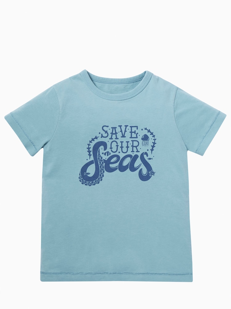 Frugi Blue Save Our Seas T-Shirt - Image 2 of 3 Frugi Blue Save Our Seas T-Shirt - Image 2 of 3