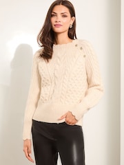 Lipsy Ivory White Cable Button Detail Knitted Jumper - Image 1 of 4