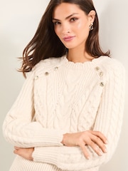 Lipsy Ivory White Cable Button Detail Knitted Jumper - Image 3 of 4