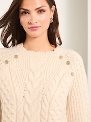 Lipsy Ivory White Cable Button Detail Knitted Jumper - Image 4 of 4