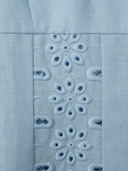 Reiss Blue Clarice Petite Linen Broderie Midi Dress - Image 5 of 6