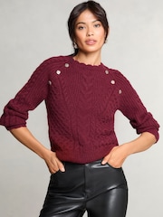 Lipsy Red Cable Button Detail Knitted Jumper - Image 1 of 4