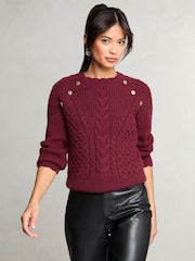 Lipsy Red Cable Button Detail Knitted Jumper - Image 2 of 4