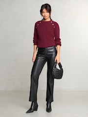 Lipsy Red Cable Button Detail Knitted Jumper - Image 3 of 4