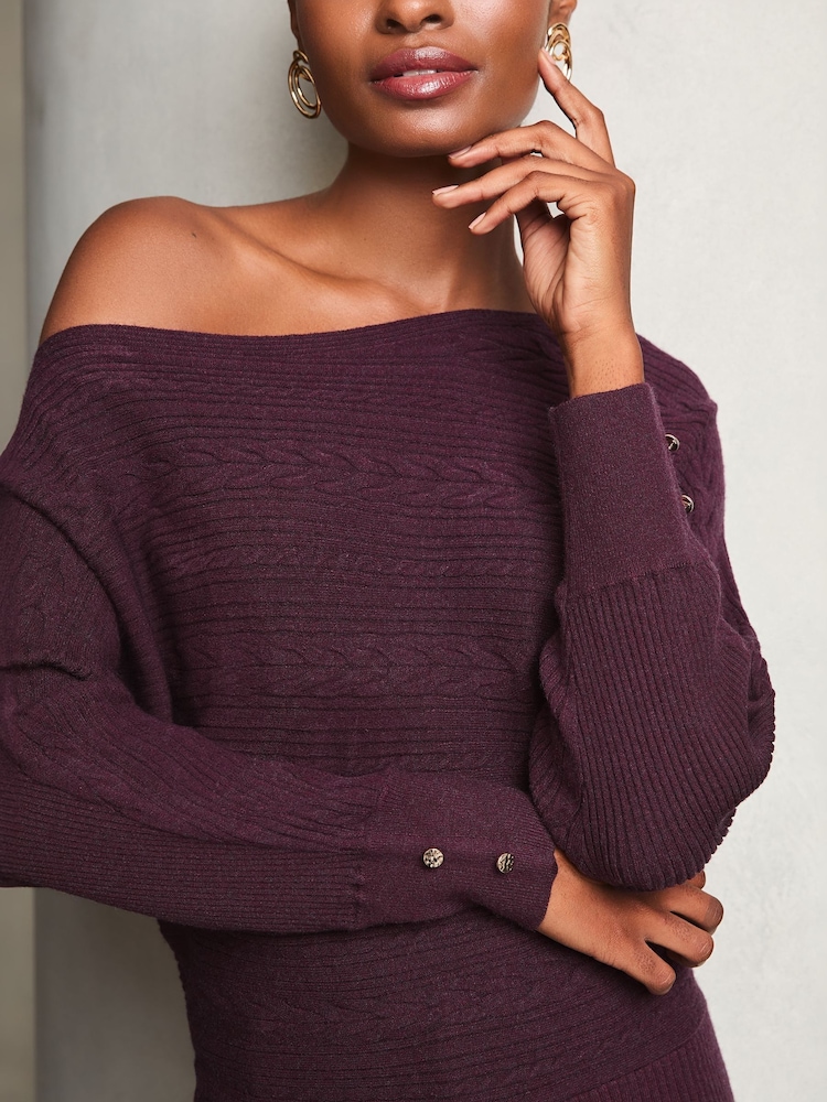 Lipsy Red Cable Detail Slash Batwing Knitted Jumper - Image 2 of 4
