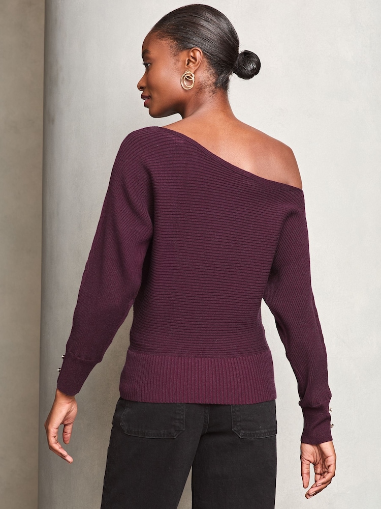 Lipsy Red Cable Detail Slash Batwing Knitted Jumper - Image 4 of 4