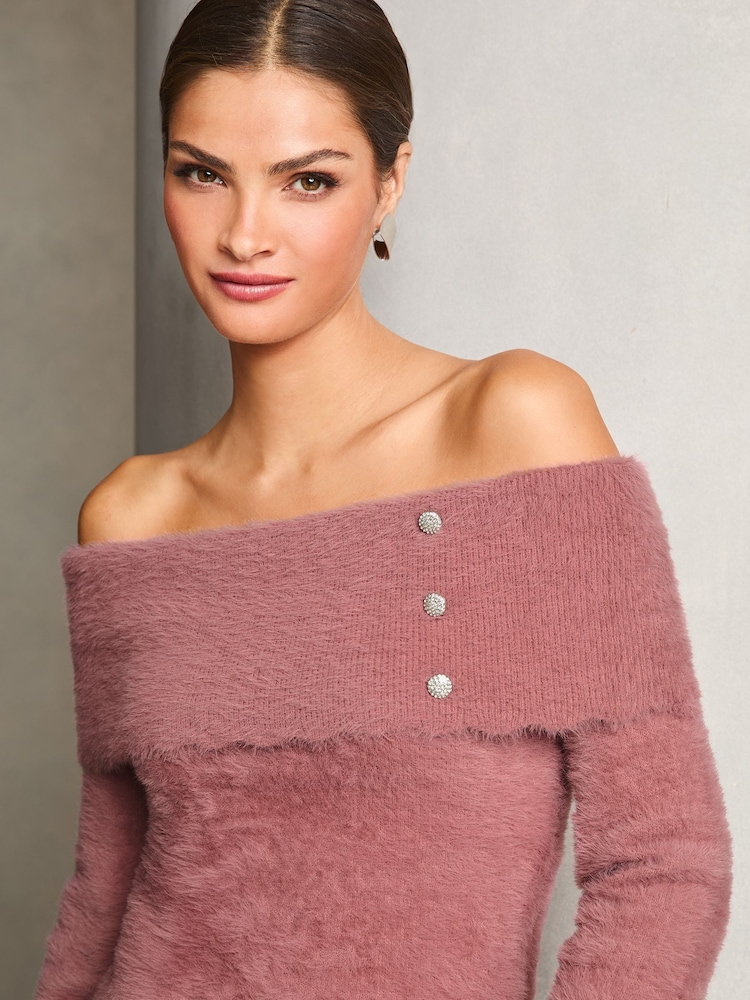 Lipsy Pink Off The Shoulder Knitted Jumper - Image 2 of 4 Lipsy Pink Off The Shoulder Knitted Jumper - Image 2 of 4