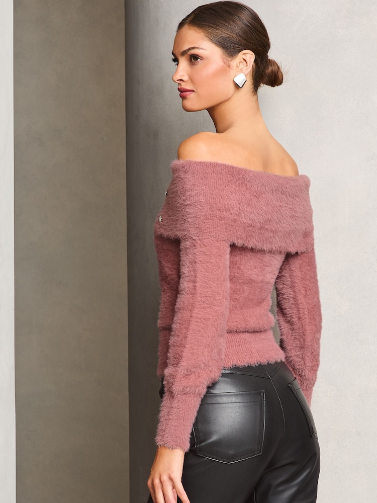 Lipsy Pink Off The Shoulder Knitted Jumper - Image 4 of 4