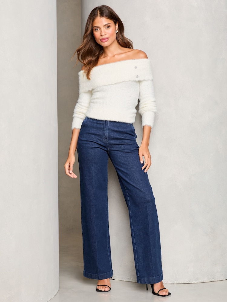 Lipsy Ivory White Petite Off The Shoulder Knitted Jumper - Image 3 of 4