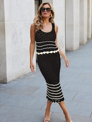 Lipsy Black Ruffle Crochet Stripe Vest - Image 1 of 4