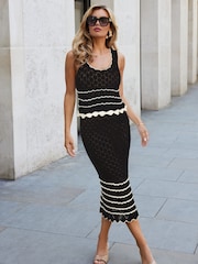 Lipsy Black Ruffle Crochet Knitted Midi Skirt - Image 1 of 4