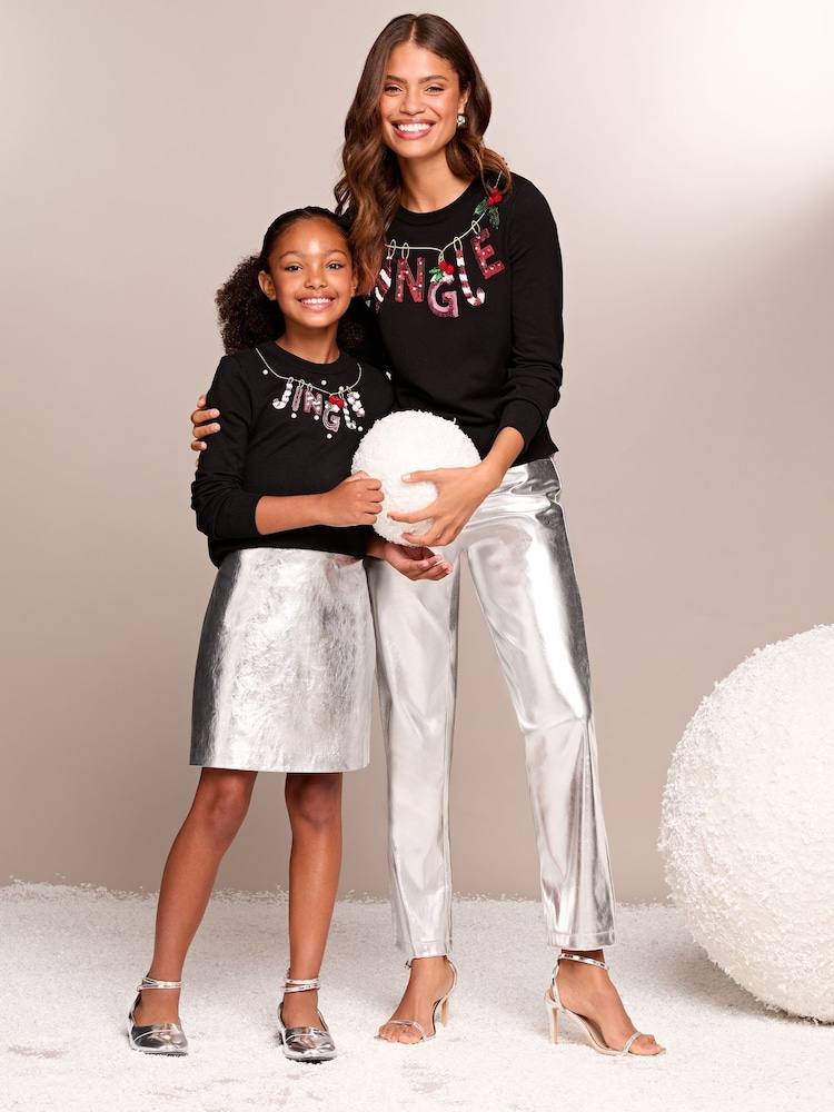 Lipsy Black Jingle Christmas Slogan Crew Neck Knitted Jumper - Image 3 of 4