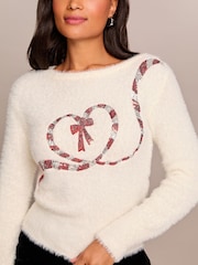 Lipsy Candy Cane Christmas Slogan Crew Neck Knitted Jumper - Image 2 of 4