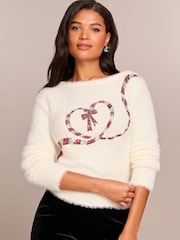 Lipsy Candy Cane Christmas Slogan Crew Neck Knitted Jumper - Image 3 of 4