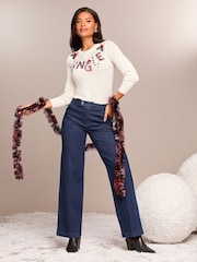 Lipsy Jingle Christmas Slogan Crew Neck Knitted Jumper - Image 3 of 4
