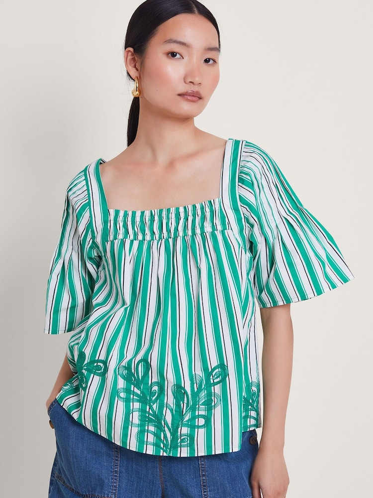 Monsoon Green 100% Cotton Dorita Embroidered Top - Image 1 of 4