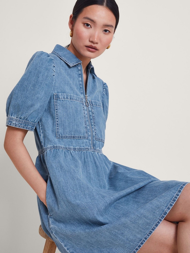 Monsoon Blue Adeena 100% Cotton Denim Dress - Image 1 of 4