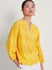 Monsoon Yellow 100% Cotton Serena Broderie Top - Image 1 of 4