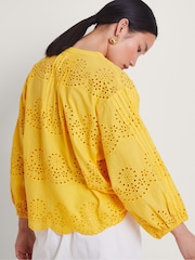 Monsoon Yellow 100% Cotton Serena Broderie Top - Image 2 of 4