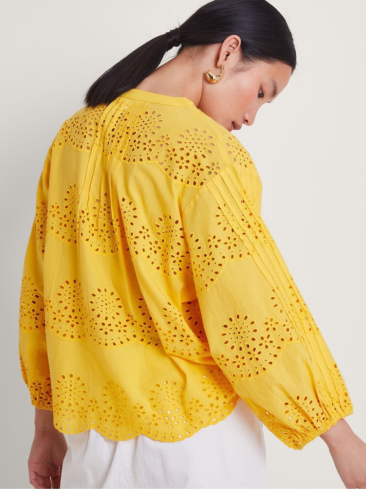 Monsoon Yellow 100% Cotton Serena Broderie Top - Image 2 of 4