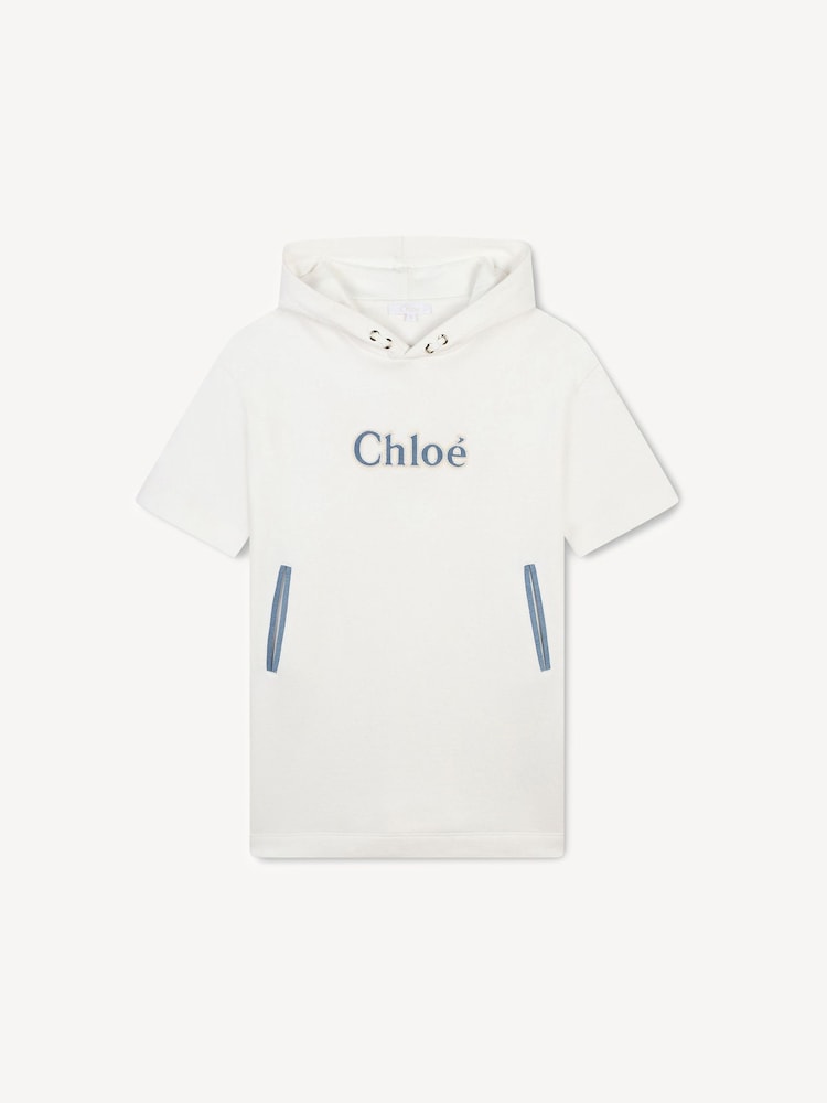 Chloé Cream Short Sleeve Fleece Hooded Dress With Pockets - Image 1 of 2
