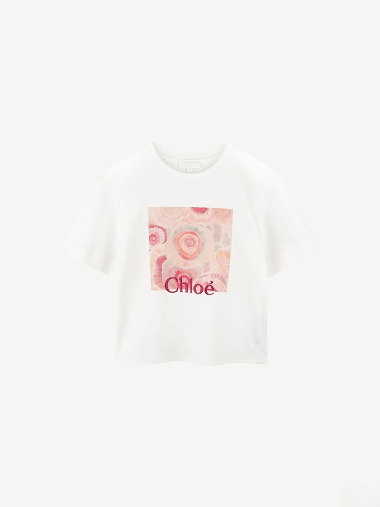 Chloé Shirt Sleeve Printed Logo White T-Shirt - Image 1 of 3 Chloé Shirt Sleeve Printed Logo White T-Shirt - Image 1 of 3
