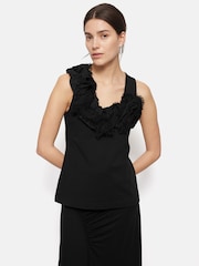 Jigsaw Black Ruffle Trim Jersey Top - Image 1 of 6