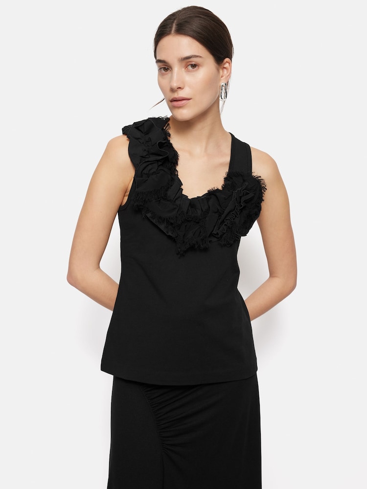 Jigsaw Black Ruffle Trim Jersey Top - Image 1 of 6 Jigsaw Black Ruffle Trim Jersey Top - Image 1 of 6
