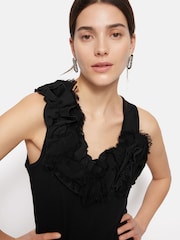 Jigsaw Black Ruffle Trim Jersey Top - Image 2 of 6