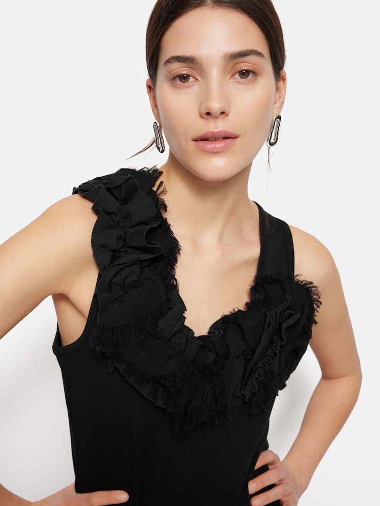 Jigsaw Black Ruffle Trim Jersey Top - Image 2 of 6 Jigsaw Black Ruffle Trim Jersey Top - Image 2 of 6