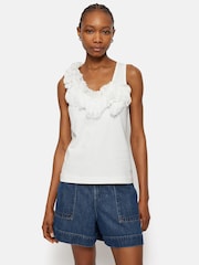 Jigsaw White Ruffle Trim Jersey Top - Image 1 of 5