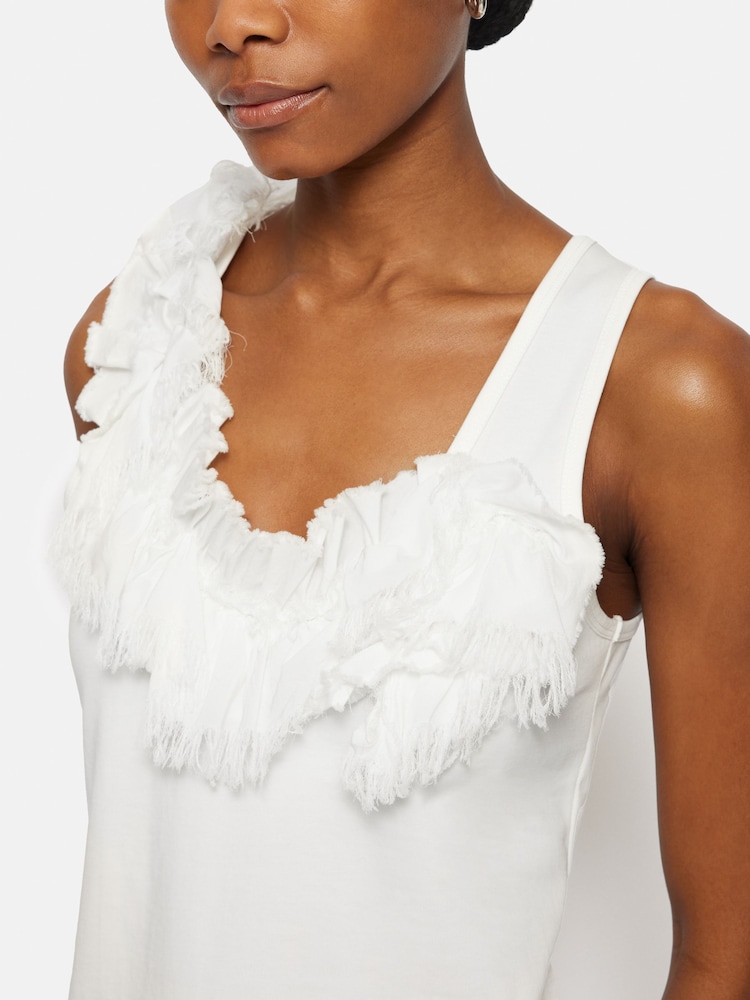Jigsaw White Ruffle Trim Jersey Top - Image 2 of 5 Jigsaw White Ruffle Trim Jersey Top - Image 2 of 5
