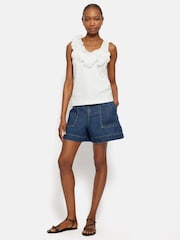 Jigsaw White Ruffle Trim Jersey Top - Image 3 of 5