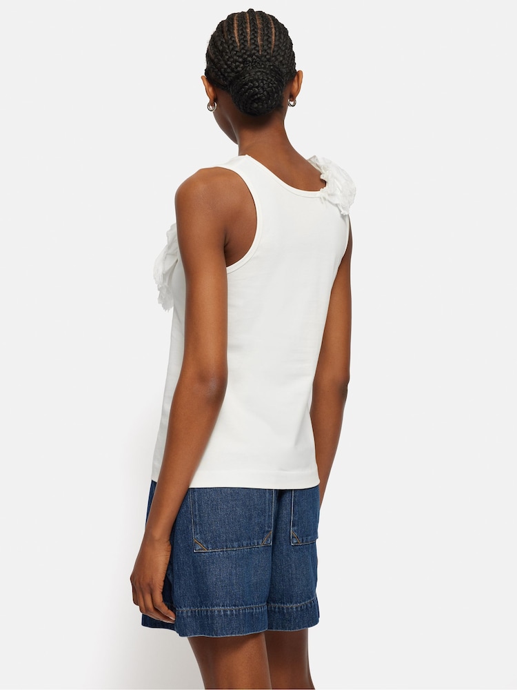 Jigsaw White Ruffle Trim Jersey Top - Image 5 of 5