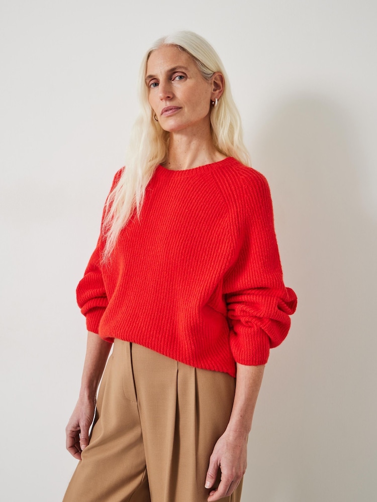Hush Red Tamar Deep Raglan Ribbed Knitted Crew Jumper - Image 2 of 5