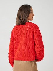 Hush Red Pixie Knitted Edge To Edge Cotton Cardigan - Image 3 of 5