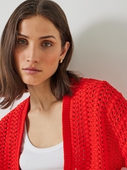 Hush Red Pixie Knitted Edge To Edge Cotton Cardigan - Image 4 of 5