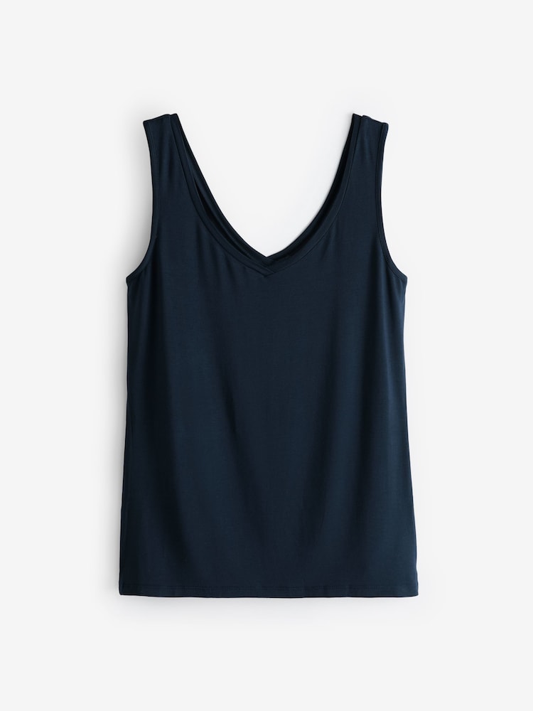 Hush Blue Sally V-Neck Jersey Vest Top - Image 4 of 4