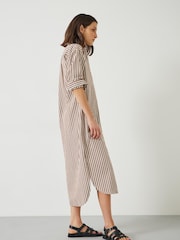 Hush Brown Sahra Maxi 100% Cotton Stripe Shirt Dress - Image 1 of 4