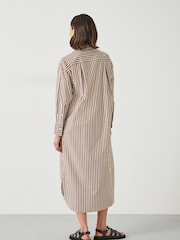 Hush Brown Sahra Maxi 100% Cotton Stripe Shirt Dress - Image 2 of 4