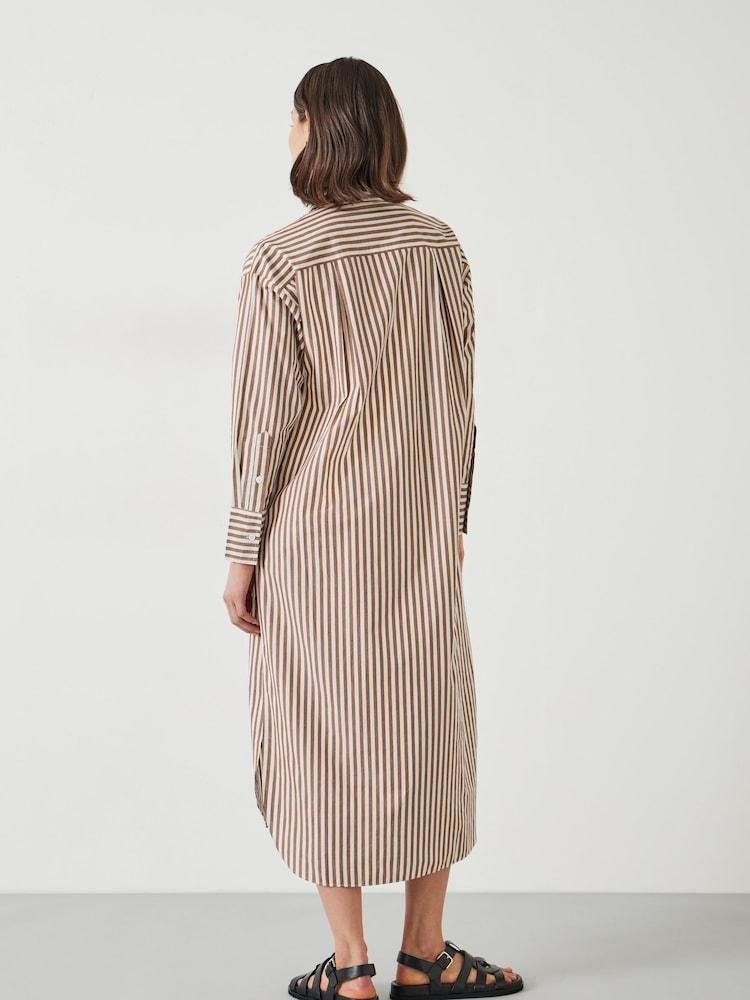 Hush Brown Sahra Maxi 100% Cotton Stripe Shirt Dress - Image 2 of 4