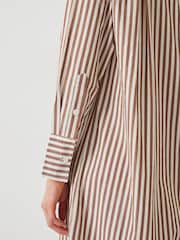 Hush Brown Sahra Maxi 100% Cotton Stripe Shirt Dress - Image 3 of 4