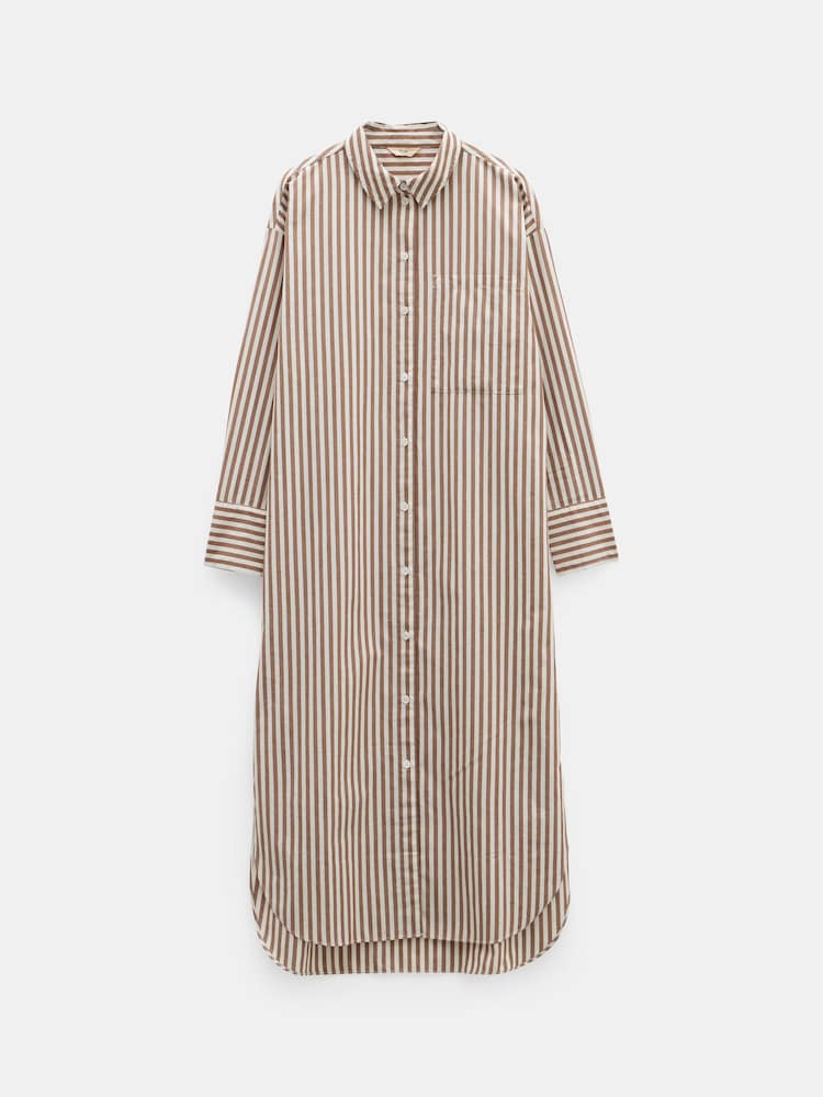 Hush Brown Sahra Maxi 100% Cotton Stripe Shirt Dress - Image 4 of 4