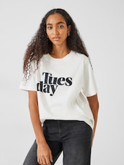 Hush White Tuesday Graphic 100% Cotton T-Shirt - Image 1 of 5