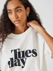 Hush White Tuesday Graphic 100% Cotton T-Shirt - Image 4 of 5