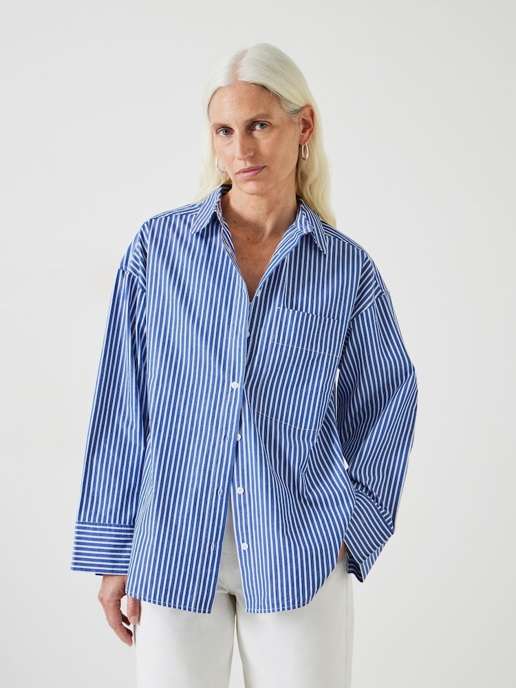 Hush Blue 100% Cotton Indy Stripe Shirt - Image 1 of 5 Hush Blue 100% Cotton Indy Stripe Shirt - Image 1 of 5